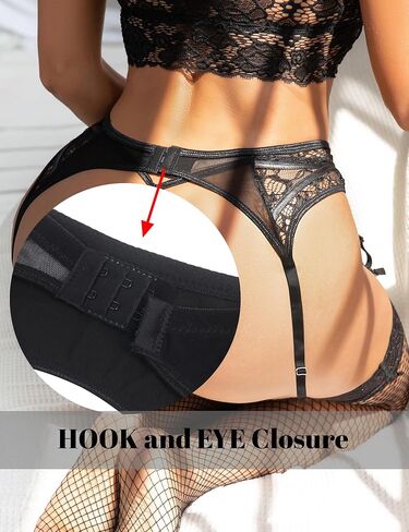 حزام رباط أسود من Ohyeah لجوارب الفخذ العليا 4 أشرطة عتيقة حزام تعليق قابل للتعديل مقاس كبير S-M in Kuwait