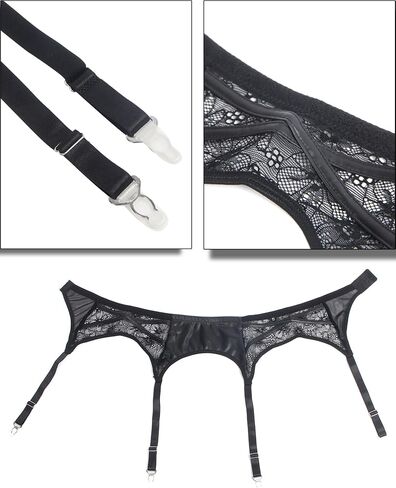 حزام رباط أسود من Ohyeah لجوارب الفخذ العليا 4 أشرطة عتيقة حزام تعليق قابل للتعديل مقاس كبير S-M in Kuwait