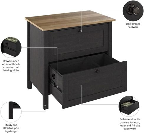 Bush Furniture Mayfield 2 Drawer Lateral File Cabinet in Vintage Black and Reclaimed Pine | Storage for Home Office Workspace in Saudi Arabia