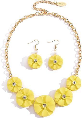 Bocar Flower Collar Necklace and Earrings Jewelry Set Statement Floral Choker Jewelry Set Women Gift in Kuwait
