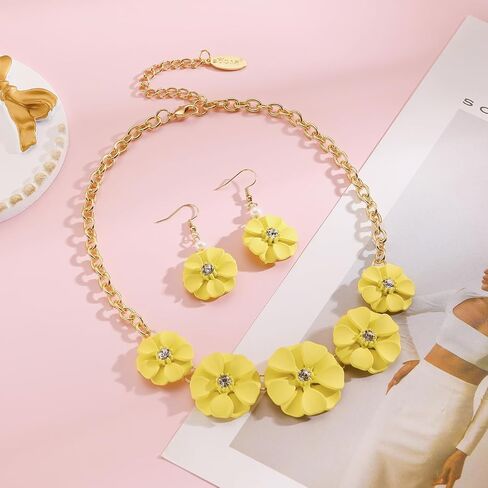 Bocar Flower Collar Necklace and Earrings Jewelry Set Statement Floral Choker Jewelry Set Women Gift in Kuwait