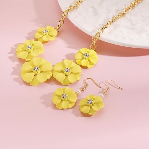 Bocar Flower Collar Necklace and Earrings Jewelry Set Statement Floral Choker Jewelry Set Women Gift in Kuwait