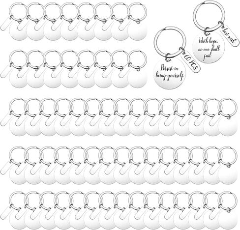 OGANAZI 60 PCS Stainless Steel Keychain Blanks, 1.2 Inch Round Metal Stamping Blanks for Engraving, Laser Engraving Blank Key Ring Tags with Hole Unfinished Hanging Tags for DIY Gift, Craft, Dog Tags in Saudi Arabia