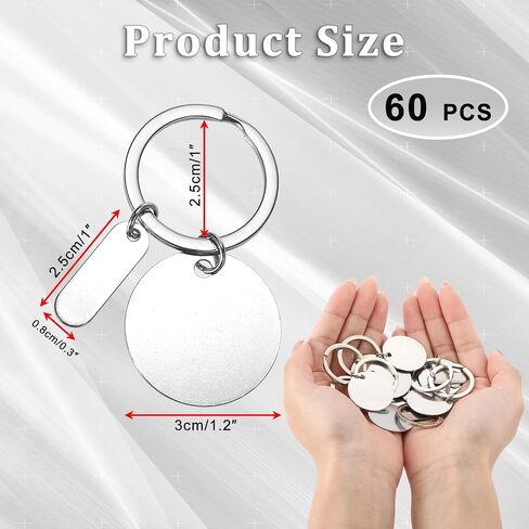 OGANAZI 60 PCS Stainless Steel Keychain Blanks, 1.2 Inch Round Metal Stamping Blanks for Engraving, Laser Engraving Blank Key Ring Tags with Hole Unfinished Hanging Tags for DIY Gift, Craft, Dog Tags in Saudi Arabia