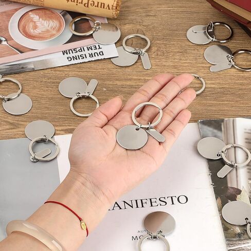 OGANAZI 60 PCS Stainless Steel Keychain Blanks, 1.2 Inch Round Metal Stamping Blanks for Engraving, Laser Engraving Blank Key Ring Tags with Hole Unfinished Hanging Tags for DIY Gift, Craft, Dog Tags in Saudi Arabia