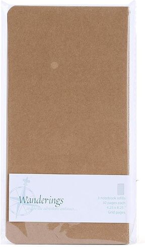 Wanderings Grid Regular Size Travelers Notebook Inserts | 4.25" x 8.25"/11cm x 21cm | 100 GSM Paper | 3 Hand-Stitched Booklets/180 Pages | Travelers Notebook Refills for Journals, Diaries, Planners in Saudi Arabia