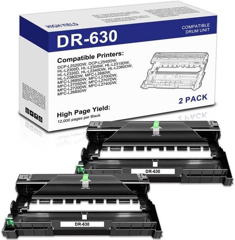استبدال وحدات الطبل DR630 لوحدة الطبل Brother DR630 DR-630 - للاستخدام مع Brother DCP-L2520DW DCP-L2540DW MFC-L2700DW MFC-L2740DW HL-L2305W HL-L2340DW - إنتاجية تصل إلى 12,000 صفحة (عبوتان، بدون حبر) in Saudi Arabia