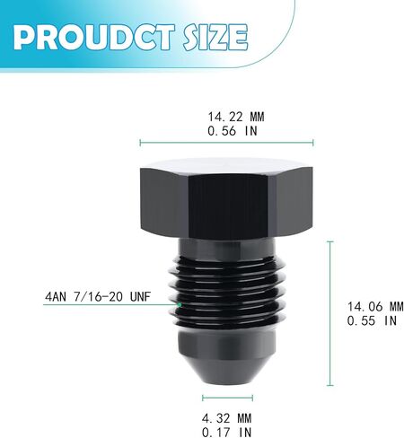 4AN Male Flare Blanking Plug Fitting Adapter Hex Head Plug，7/16-20 UNF Black Aluminum Anodized（ Pack of 1）. in Saudi Arabia