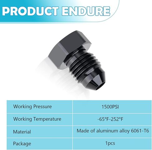 4AN Male Flare Blanking Plug Fitting Adapter Hex Head Plug，7/16-20 UNF Black Aluminum Anodized（ Pack of 1）. in Saudi Arabia