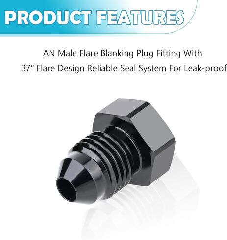 4AN Male Flare Blanking Plug Fitting Adapter Hex Head Plug，7/16-20 UNF Black Aluminum Anodized（ Pack of 1）. in Saudi Arabia