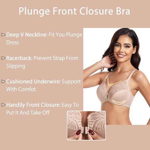 HACI Women's Front Closure Bra Underwire Unpadded T-Back Plus Size Lacy Full Coverage Racerback T-Shirt Unlined in Saudi Arabia