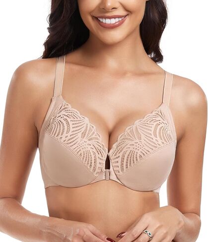 HACI Women's Front Closure Bra Underwire Unpadded T-Back Plus Size Lacy Full Coverage Racerback T-Shirt Unlined in Saudi Arabia