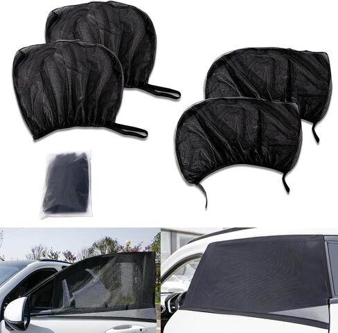 4 PCS Car All Side Window Sunshade, Sun Protection Heat Insulation Breathable Fine Nylon Mesh Sunshade Cloth, A Must-Have Window Accessory in Summer, Compatible with Most Cars, SUVs (Black) in Saudi Arabia