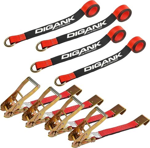 Car Tie Down Straps for Trailers (4PK) Flat Hooks Lasso Style and 2'' X 96'' Tie Down Webbing Easily Secure Tire Tie-Downs for Any Car, SUV, Jeep or Sports Car in Kuwait