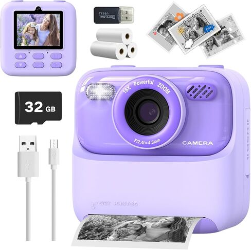 Mgaolo Kids Camera طباعة فورية للصور، ألعاب كاميرا رقمية للأطفال هدية مع فيديو عالي الدقة للفتيات والأولاد من عمر 3 إلى 12 عامًا، هدية عيد الميلاد لعيد الميلاد للأطفال بعمر 3 4 5 6 7 8 9 سنوات (بنفسجي) in Kuwait
