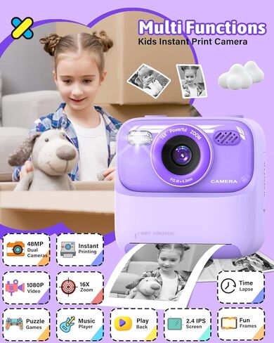 Mgaolo Kids Camera طباعة فورية للصور، ألعاب كاميرا رقمية للأطفال هدية مع فيديو عالي الدقة للفتيات والأولاد من عمر 3 إلى 12 عامًا، هدية عيد الميلاد لعيد الميلاد للأطفال بعمر 3 4 5 6 7 8 9 سنوات (بنفسجي) in Kuwait