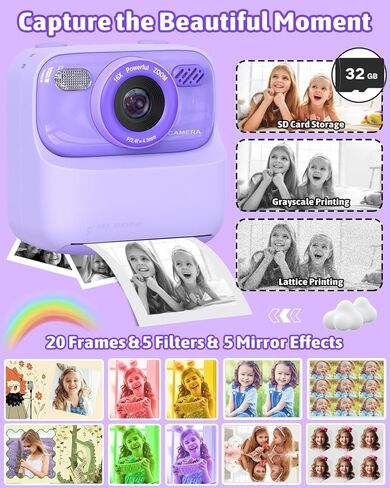 Mgaolo Kids Camera طباعة فورية للصور، ألعاب كاميرا رقمية للأطفال هدية مع فيديو عالي الدقة للفتيات والأولاد من عمر 3 إلى 12 عامًا، هدية عيد الميلاد لعيد الميلاد للأطفال بعمر 3 4 5 6 7 8 9 سنوات (بنفسجي) in Kuwait