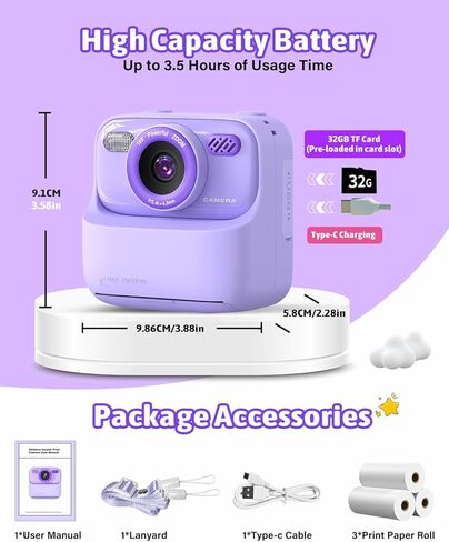 Mgaolo Kids Camera طباعة فورية للصور، ألعاب كاميرا رقمية للأطفال هدية مع فيديو عالي الدقة للفتيات والأولاد من عمر 3 إلى 12 عامًا، هدية عيد الميلاد لعيد الميلاد للأطفال بعمر 3 4 5 6 7 8 9 سنوات (بنفسجي) in Kuwait