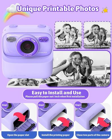 Mgaolo Kids Camera طباعة فورية للصور، ألعاب كاميرا رقمية للأطفال هدية مع فيديو عالي الدقة للفتيات والأولاد من عمر 3 إلى 12 عامًا، هدية عيد الميلاد لعيد الميلاد للأطفال بعمر 3 4 5 6 7 8 9 سنوات (بنفسجي) in Kuwait