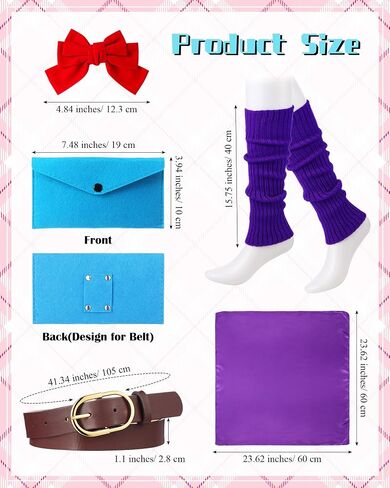 Geyoga 5 Pcs Halloween Costume Accessory Women Cosplay Costume Include Purple Neckerchief, Leg Warmers, Red Bow Hairpin, Brown Leather Belt, Blue Felt Pouch for Women Girl Anime Halloween Cosplay in Saudi Arabia