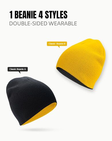Rosoz Reversible Unisex Knitted Winter Beanie Skull Cuffed Warm Soft Hat for Men and Women Ski Watch Cap in Saudi Arabia