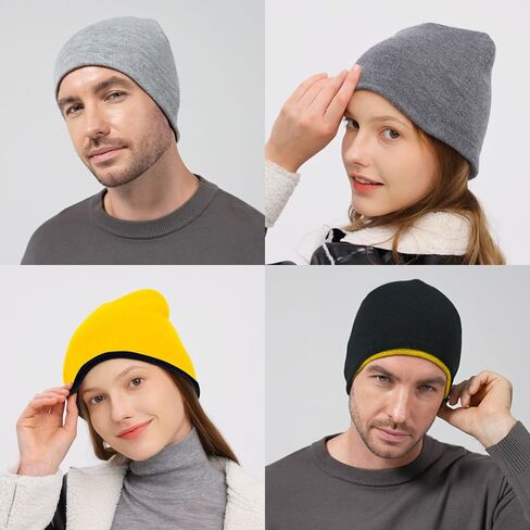 Rosoz Reversible Unisex Knitted Winter Beanie Skull Cuffed Warm Soft Hat for Men and Women Ski Watch Cap in Saudi Arabia
