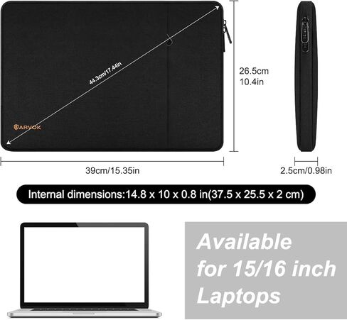 حافظة كمبيوتر محمول Arvok مقاس 15 15.6 16 بوصة لجهاز MacBook Air 15/16 بوصة/MacBook Pro 16 بوصة، حقيبة غطاء كمبيوتر محمول واقية مقاومة للماء لأجهزة HP/Dell/Asus/Acer/Huawei، أسود in Saudi Arabia