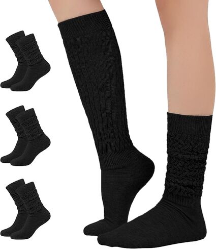 Women's Scrunch Socks 3 Pairs Warm Frilly Knit Crew Socks Soft Thick High Booot Socks Gym Long Tube Socks in Saudi Arabia