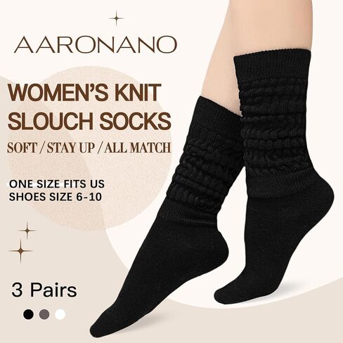 Women's Scrunch Socks 3 Pairs Warm Frilly Knit Crew Socks Soft Thick High Booot Socks Gym Long Tube Socks in Saudi Arabia