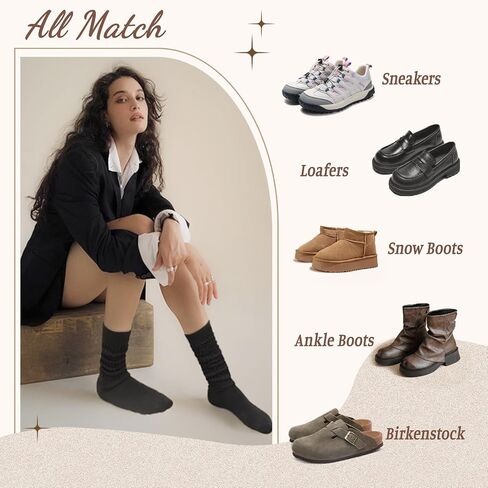Women's Scrunch Socks 3 Pairs Warm Frilly Knit Crew Socks Soft Thick High Booot Socks Gym Long Tube Socks in Saudi Arabia