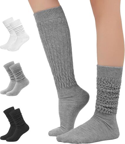 Women's Scrunch Socks 3 Pairs Warm Frilly Knit Crew Socks Soft Thick High Booot Socks Gym Long Tube Socks in Saudi Arabia
