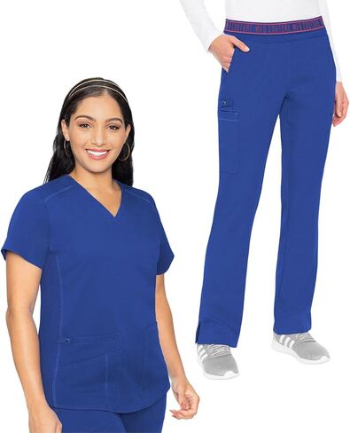 Med Couture Scrub Set for Women, 11 Pockets with V-Neck Scrub Top MC7459 and Comfortable Scrub Pants, MC7739, Royal - L Top/L Pant in Saudi Arabia