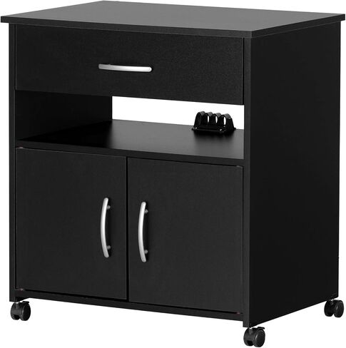 South Shore 2-Door Printer Stand with Storage on Wheels, Pure Black, 19 75 L x 26 W x 27 25 H, in Saudi Arabia