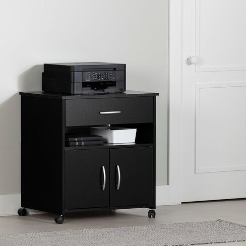 South Shore 2-Door Printer Stand with Storage on Wheels, Pure Black, 19 75 L x 26 W x 27 25 H, in Saudi Arabia