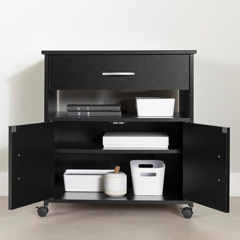 South Shore 2-Door Printer Stand with Storage on Wheels, Pure Black, 19 75 L x 26 W x 27 25 H, in Saudi Arabia