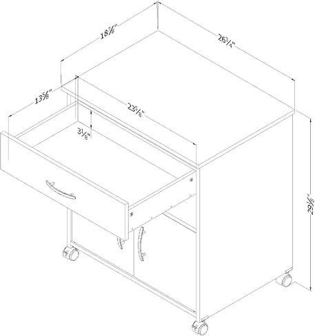 South Shore 2-Door Printer Stand with Storage on Wheels, Pure Black, 19 75 L x 26 W x 27 25 H, in Saudi Arabia