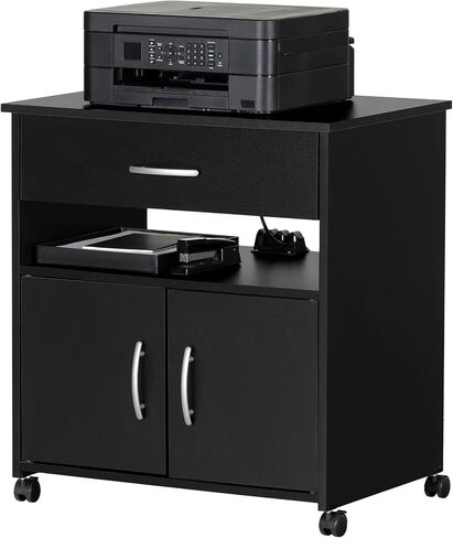 South Shore 2-Door Printer Stand with Storage on Wheels, Pure Black, 19 75 L x 26 W x 27 25 H, in Saudi Arabia