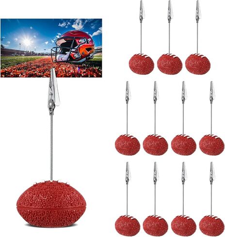 12pcs Resin Ball Base Memo Clips, Table Card Holders with Alligator Clips Table Picture Holder Place Card Stands Table Number Card Photo Holders for Sports Wedding Party Office Decor(Football) in Saudi Arabia