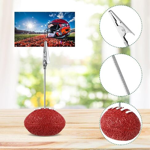 12pcs Resin Ball Base Memo Clips, Table Card Holders with Alligator Clips Table Picture Holder Place Card Stands Table Number Card Photo Holders for Sports Wedding Party Office Decor(Football) in Saudi Arabia