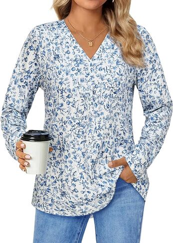 Women's Long Sleeve Shirts Dressy Causal V Neck Tunic Tops Work Shirt Business Causal Blouse in Kuwait