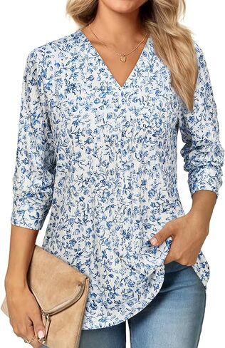 Women's Long Sleeve Shirts Dressy Causal V Neck Tunic Tops Work Shirt Business Causal Blouse in Kuwait