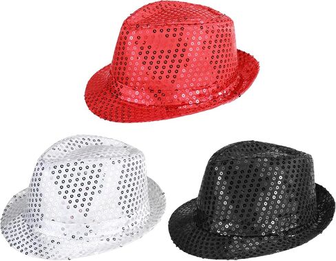 3 Pieces Sequin Fedora Hat Unisex Western Dance Jazz Hat Shining Disco Cap in Saudi Arabia