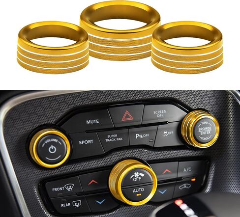 3PCS AC Air Conditioner Switch Button Knob Cover, Radio Volume Control Knob Decals, A/C Decal Trim Rings, Auto Interior Decor Accessories for Challenger Durango 2015-2022 (Black) in Saudi Arabia