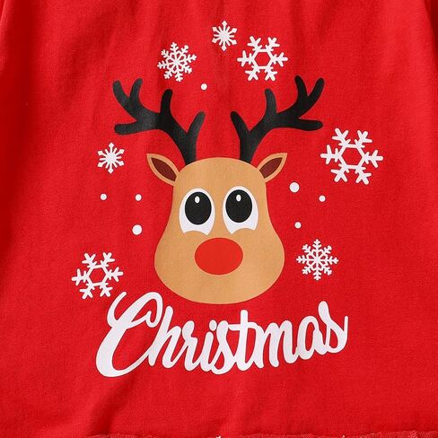 الأصغر سنا شجرة عيد الميلاد الفتيات الصغيرات ملابس طويلة الأكمام تزلف القمم + الأحمر منقوشة السراويل الرنة الملابس مجموعات 2 قطعة in Kuwait