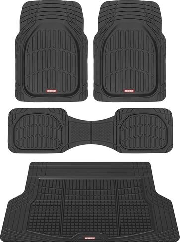 Motor Trend FlexTough Contour Liners Deep Dish 3 pc Rubber Floor Mats & Trimmable Trunk Liner Cargo Mat - Heavy Duty All Weather Protection Car Mats with Traction Grips Car Accessories (Beige) in Saudi Arabia