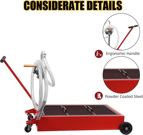 Oil Drain Pan, 20 Gallon Oil Drain Pan with Pump, 76L Foldable Low Profile Oil Drain Pan with Hose, Large Capacity Oil Change Pan Heavy Duty, Rolling Oil Drain Cart for Trucks, Buses, RVs in Saudi Arabia