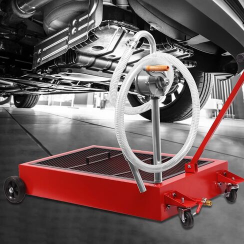 Oil Drain Pan, 20 Gallon Oil Drain Pan with Pump, 76L Foldable Low Profile Oil Drain Pan with Hose, Large Capacity Oil Change Pan Heavy Duty, Rolling Oil Drain Cart for Trucks, Buses, RVs in Saudi Arabia