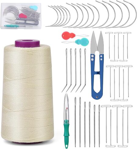6 Rolls Hair Extension Thread, Sewing Threads, 153 Yard Hair Weave Sewing Threads Hair Extension Tools with 41 Pcs C/T/J/I Shape Needles for Making Wigs, Hair Weaving, Hand Sewing in Kuwait