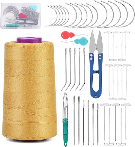 6 Rolls Hair Extension Thread, Sewing Threads, 153 Yard Hair Weave Sewing Threads Hair Extension Tools with 41 Pcs C/T/J/I Shape Needles for Making Wigs, Hair Weaving, Hand Sewing in Kuwait