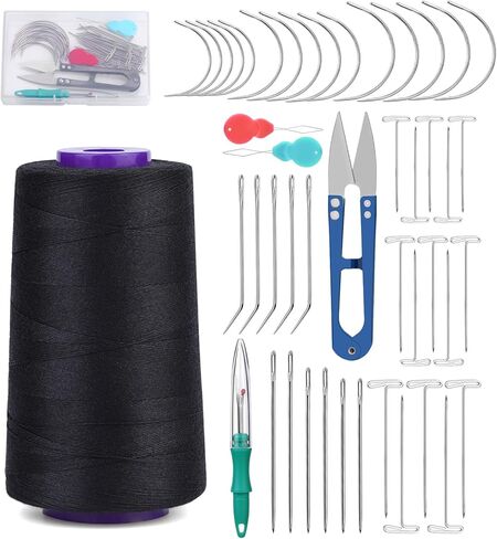 6 Rolls Hair Extension Thread, Sewing Threads, 153 Yard Hair Weave Sewing Threads Hair Extension Tools with 41 Pcs C/T/J/I Shape Needles for Making Wigs, Hair Weaving, Hand Sewing in Kuwait